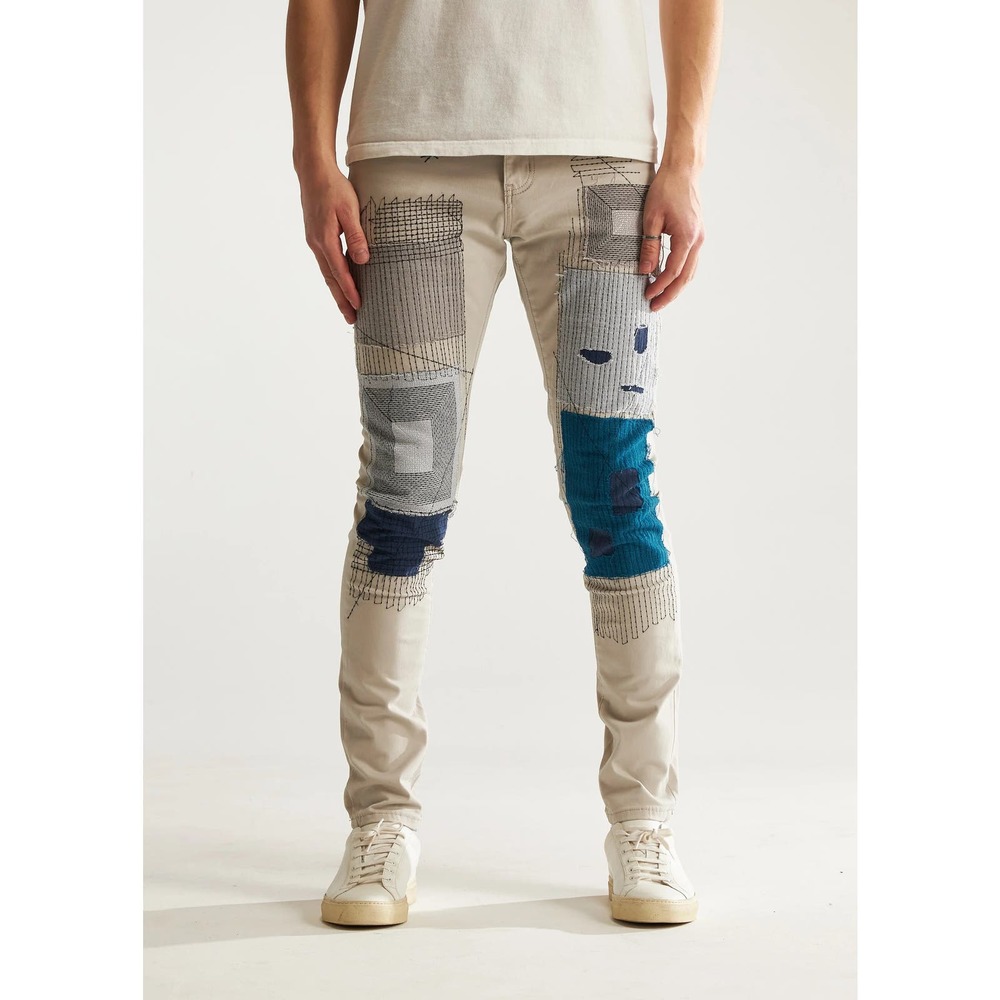 Embellish NYC Men's Arthur Repair Patchwork Distressed Skinny Fit Denim Jeans
